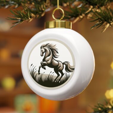 Festive Christmas Ball Ornaments, Custom Holiday Decor, Unique Gift for Tree, Horse & Poinsettia Design, Seasonal Celebration
