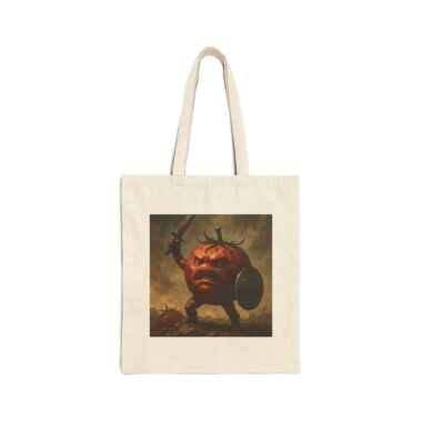 tomato warrior canvas tote bag, funny grocery bag, gift for foodies, eco friendly shopping bag, art tote, unique carryall