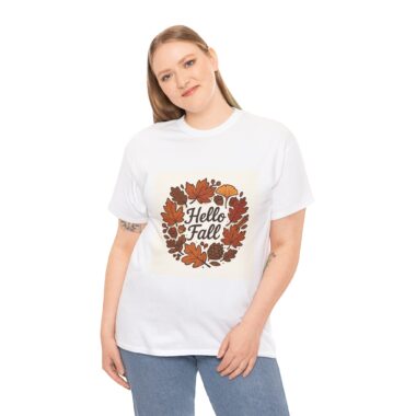 hello fall unisex heavy cotton tee, fall t shirt, autumn shirt, seasonal apparel, harvest celebration top