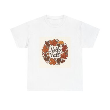 hello fall unisex heavy cotton tee, fall t shirt, autumn shirt, seasonal apparel, harvest celebration top