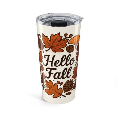 autumn tumbler 20oz hello fall insulated drinkware, coffee travel mug, fall aesthetic, gift for her, seasonal cup